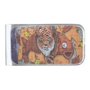 Weird Orange Tiger Fish Graffiti Silver Finish Money Clip