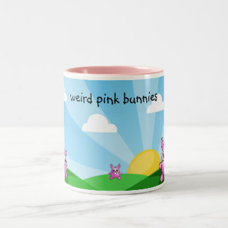 weird pink bunnies, Two-Tone coffee mug