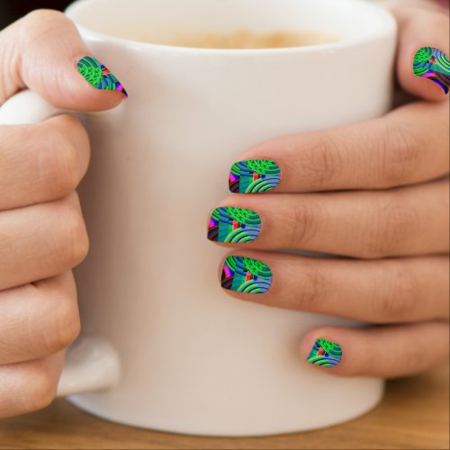 Weird Psychedelic Abstract Green Blue Purple Minx Nail Art