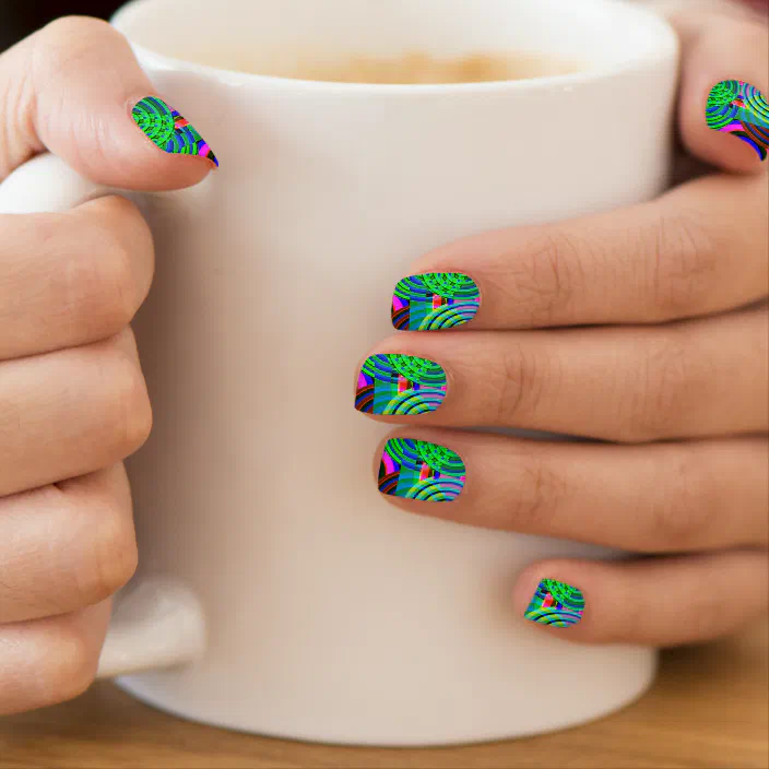 Weird Psychedelic Abstract Green Blue Purple Minx Nail Art Zazzle Com