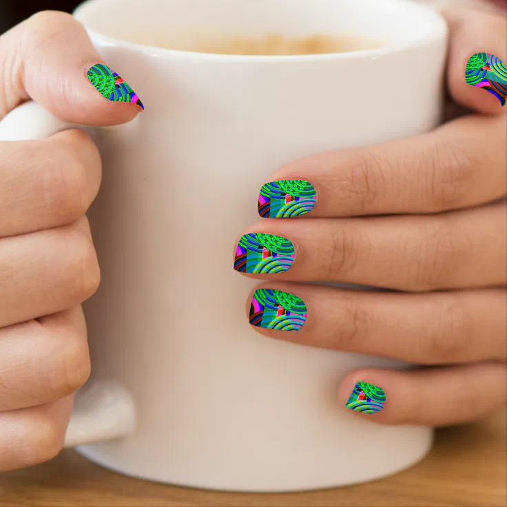 Weird Psychedelic Abstract Green Blue Purple Minx Nail Art Zazzle