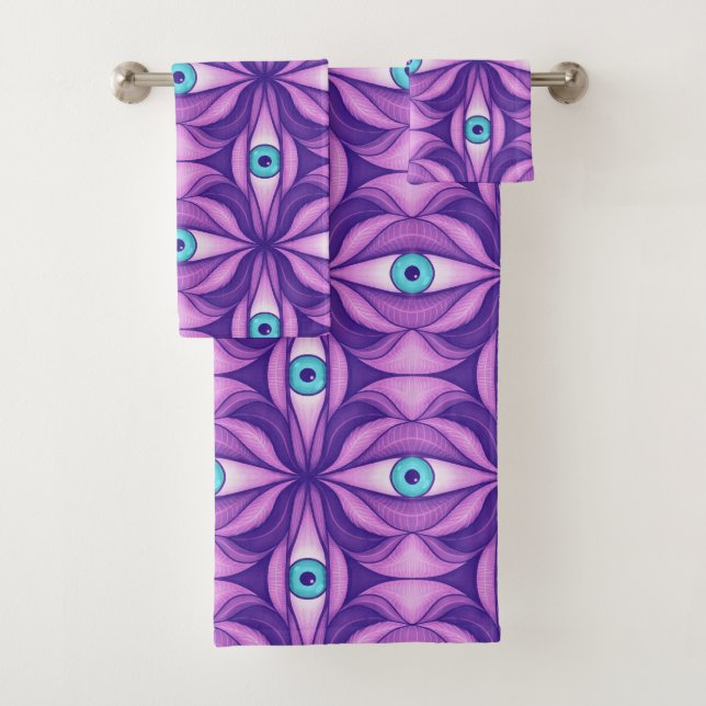 Weird Purple Eyes Pattern Bath Towel Set (Insitu)