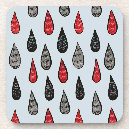 Weird Rain And Blood Drops Ink Pattern Red Black Beverage Coaster