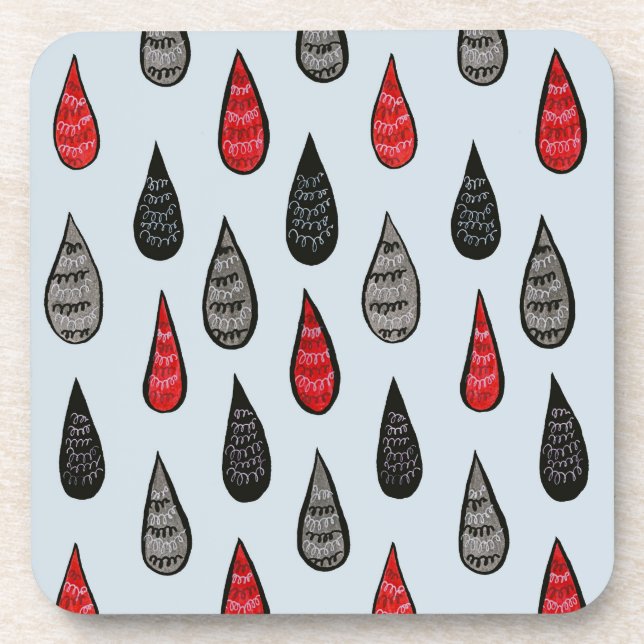 Weird Rain And Blood Drops Ink Pattern Red Black Beverage Coaster (Front)