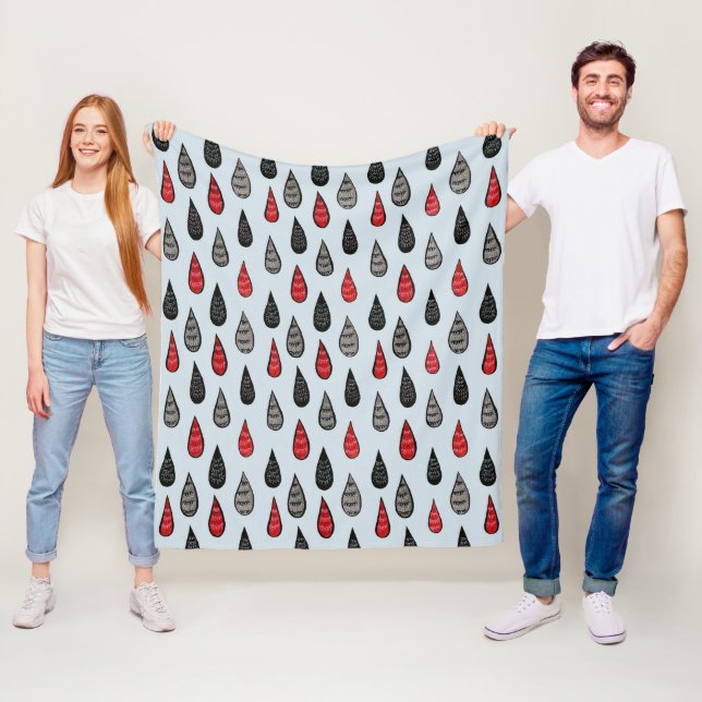 Weird Rain And Blood Drops Ink Pattern Red Black Fleece Blanket (In Situ)