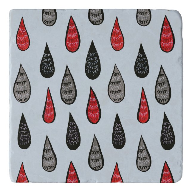 Weird Rain And Blood Drops Ink Pattern Red Black Trivet (Front)