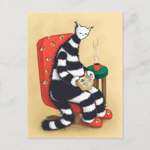 Weird Reading Cat Art Postcard