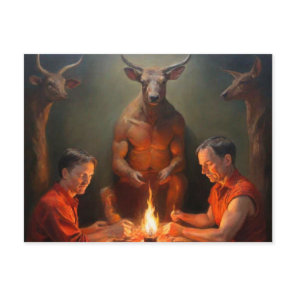 Weird Ritual with Horned Creatures Postcard