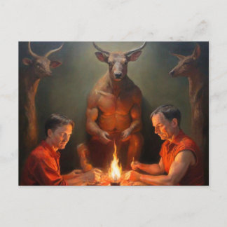Weird Ritual with Horned Creatures Postcard