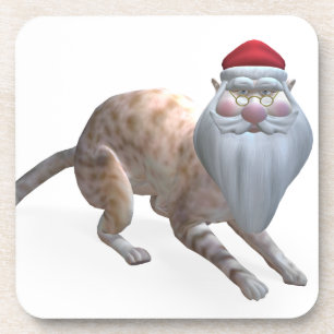 Weird Santa Claus Tiger Cat Beverage Coaster