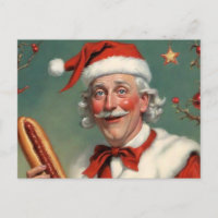 Weird Santa Claus with Hot Dog Postcard