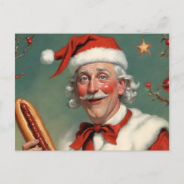 Weird Santa Claus with Hot Dog Postcard