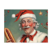 Weird Santa Claus with Hot Dog Postcard