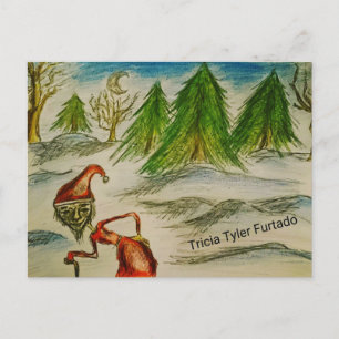 Weird santa painting holiday postcard