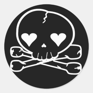 Weird Skull Goth Kawaii Style BLACK Classic Round Sticker