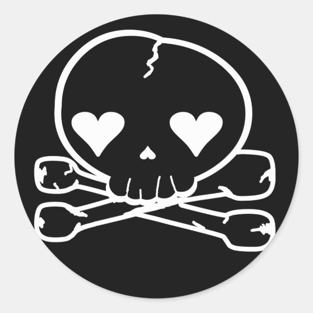 Weird Skull Goth Kawaii Style BLACK Classic Round Sticker (Front)