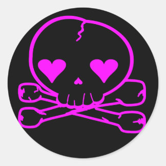 Weird Skull Goth Kawaii Style BLACK PINK Classic Round Sticker