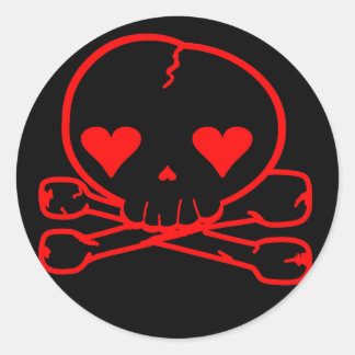Weird Skull Goth Kawaii Style BLACK RED Classic Round Sticker