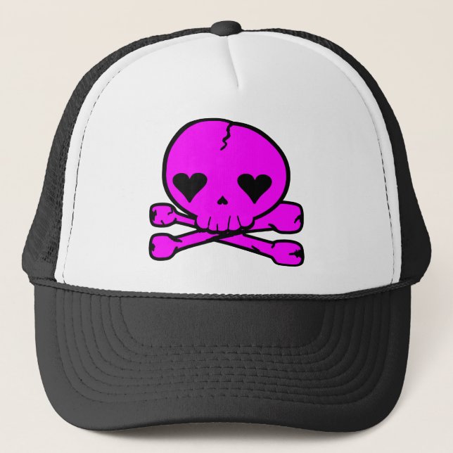 Weird Skull Goth Kawaii StyPINK Trucker Hat (Front)