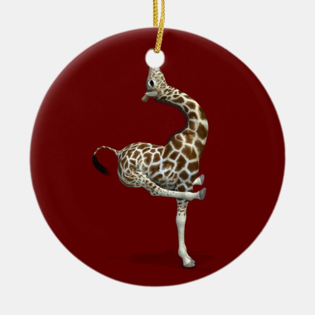 Weird Sportive Giraffe Ceramic Ornament (Front)