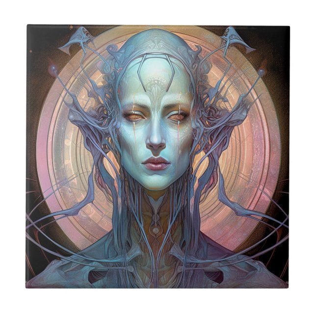 Weird Surreal Alien Woman Art Ceramic Tile (Front)