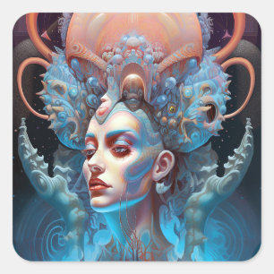 Weird Surreal Alien Woman Art Square Sticker