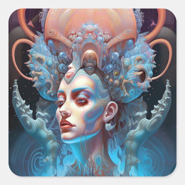 Weird Surreal Alien Woman Art Square Sticker (Front)