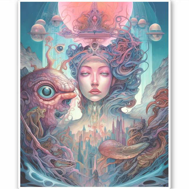 Weird Surreal Alien Woman Art Sticker (Front)