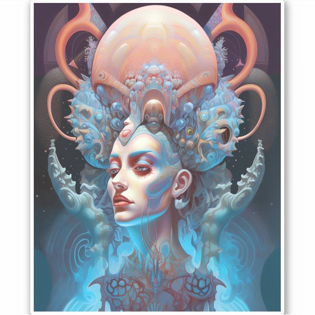 Weird Surreal Alien Woman Art Sticker (Front)