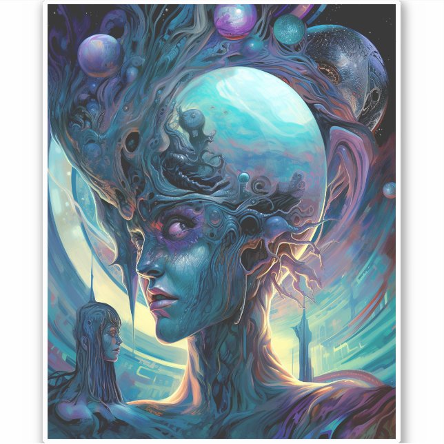 Weird Surreal Alien Woman Art Sticker (Front)