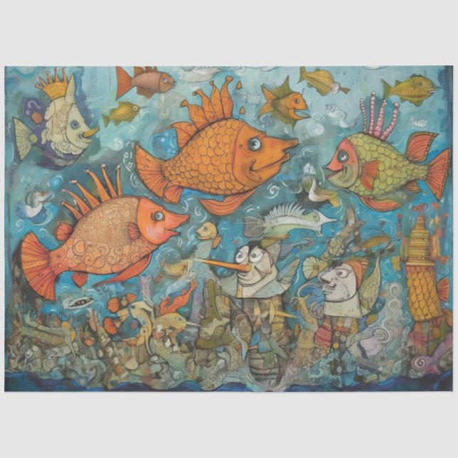 Weird Under The Sea Cartoon Kids Collage Decoupage Tissue Paper (Front)