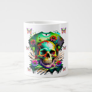 Weird Until the End – Psychedelic Skull and Floral Giant Coffee Mug