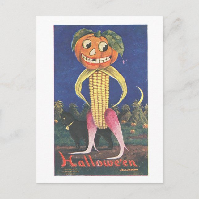 Weird Vintage Vegetable Jack-o-Lantern Postcard (Front)