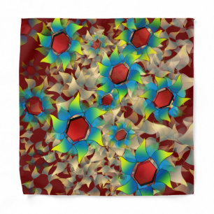Weird virtual flower, blue and yellow petal on red bandana