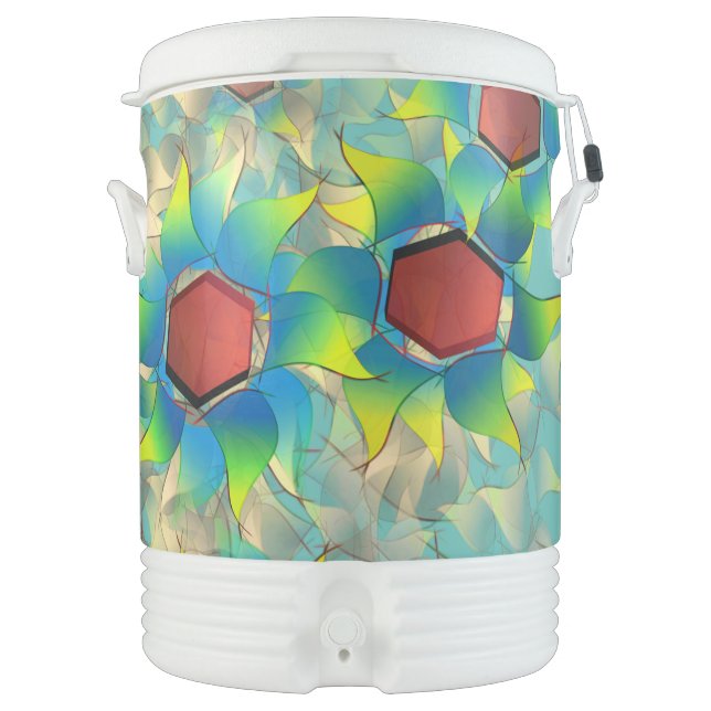 Weird virtual flowers, bluish yellow petal on teal beverage cooler (Front)