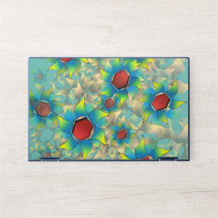 Weird virtual flowers, bluish yellow petal on teal HP laptop skin