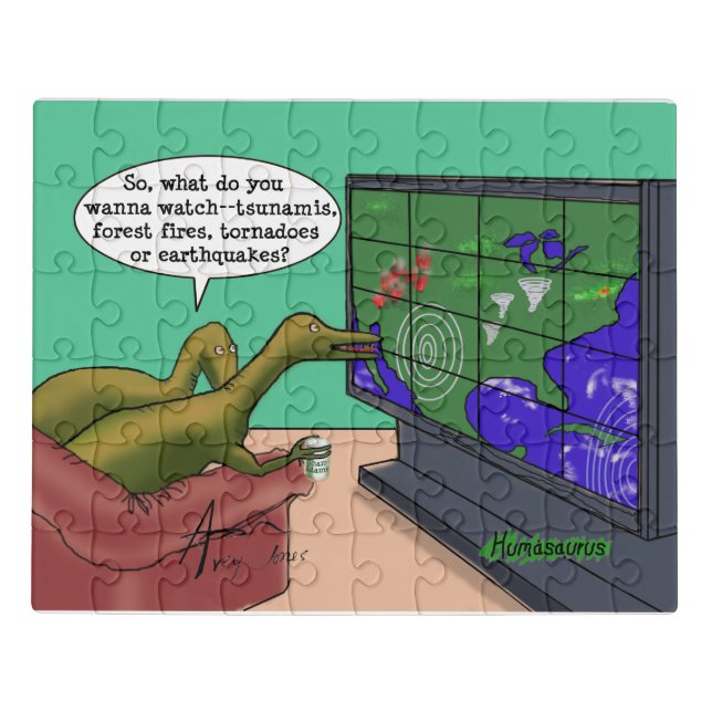 Weird Weather Dinosaurs Original Art Personalized Jigsaw Puzzle (Puzzle Horizontal)