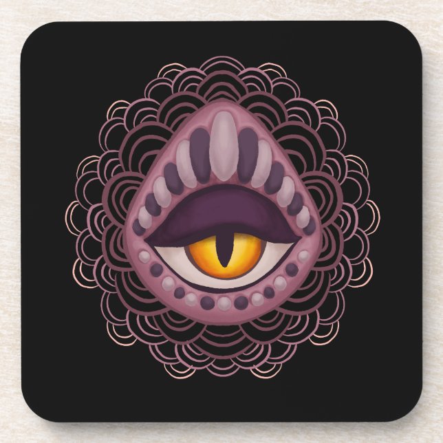 Weird Whimsical Spooky Eye Beverage Coaster (Front)