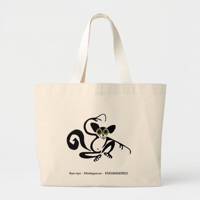 Weird wildlife -AYE-AYE -Endangered species- Large Tote Bag (Front)