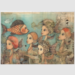 Weird Women Girls Under The Sea Collage Decoupage Tissue Paper