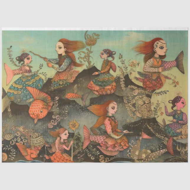 Weird Women Girls Under The Sea Collage Decoupage Tissue Paper (Front)