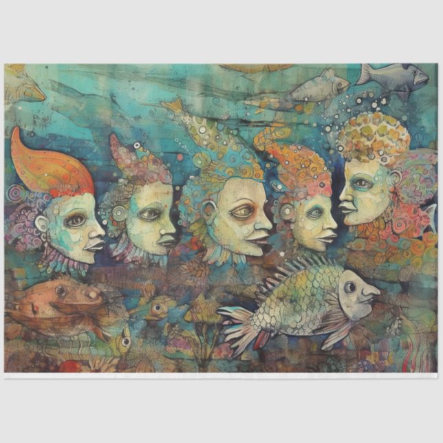 Weird Women Girls Under The Sea Collage Decoupage Tissue Paper (Front)