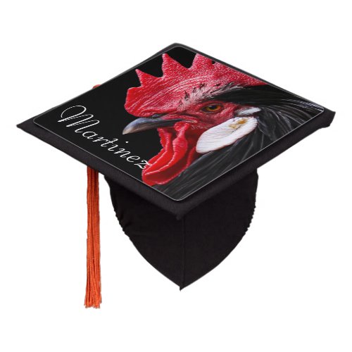 Weird Yet Cool Black  Red Rooster Closeup Chicke Graduation Cap Topper
