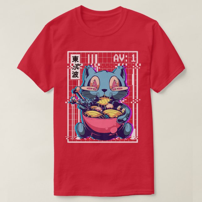 Weirdcore Cat Ramen Glitch Vaporwave Aesthetic Pas T-Shirt (Design Front)