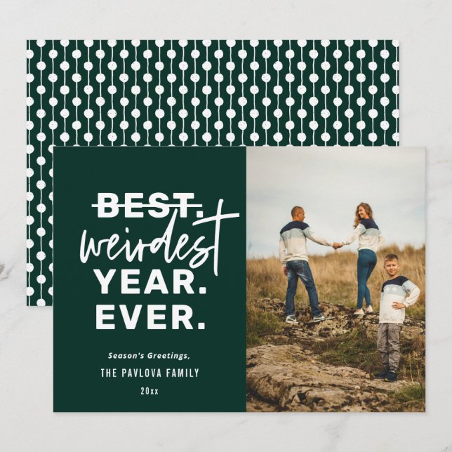 Weirdest Year Ever Humor Green Holiday Card (Front/Back)