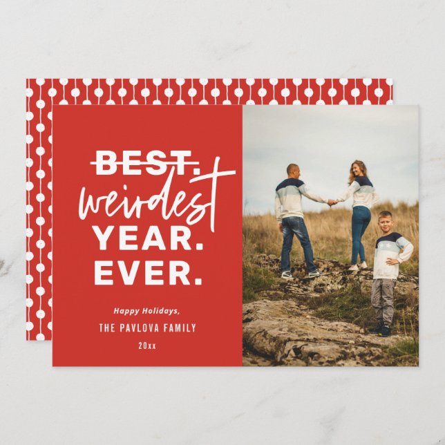 Weirdest Year Ever Humor Red Holiday Card (Front/Back)