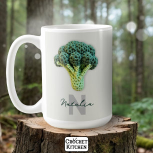 Weirdly Elegant Minimalist Crochet Broccoli Name Coffee Mug