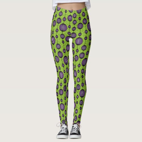 Weirdly Zen Leggings _ Green and Purple Abstract