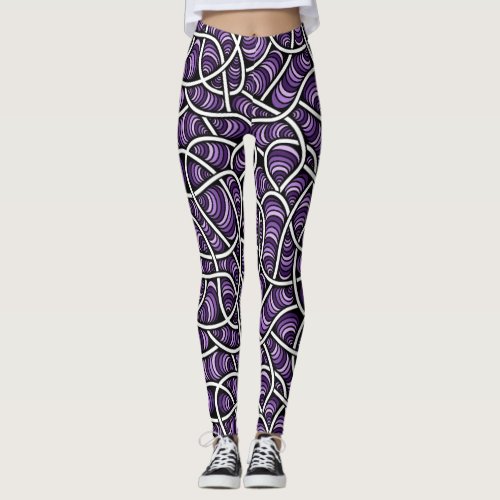 Weirdly Zen Leggings _ Purple Black White Abstract