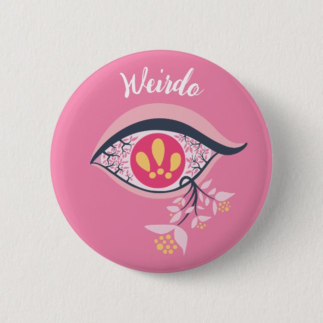 Weirdo Trippy Eye Pink Floral Psychedelic Art Button (Front)